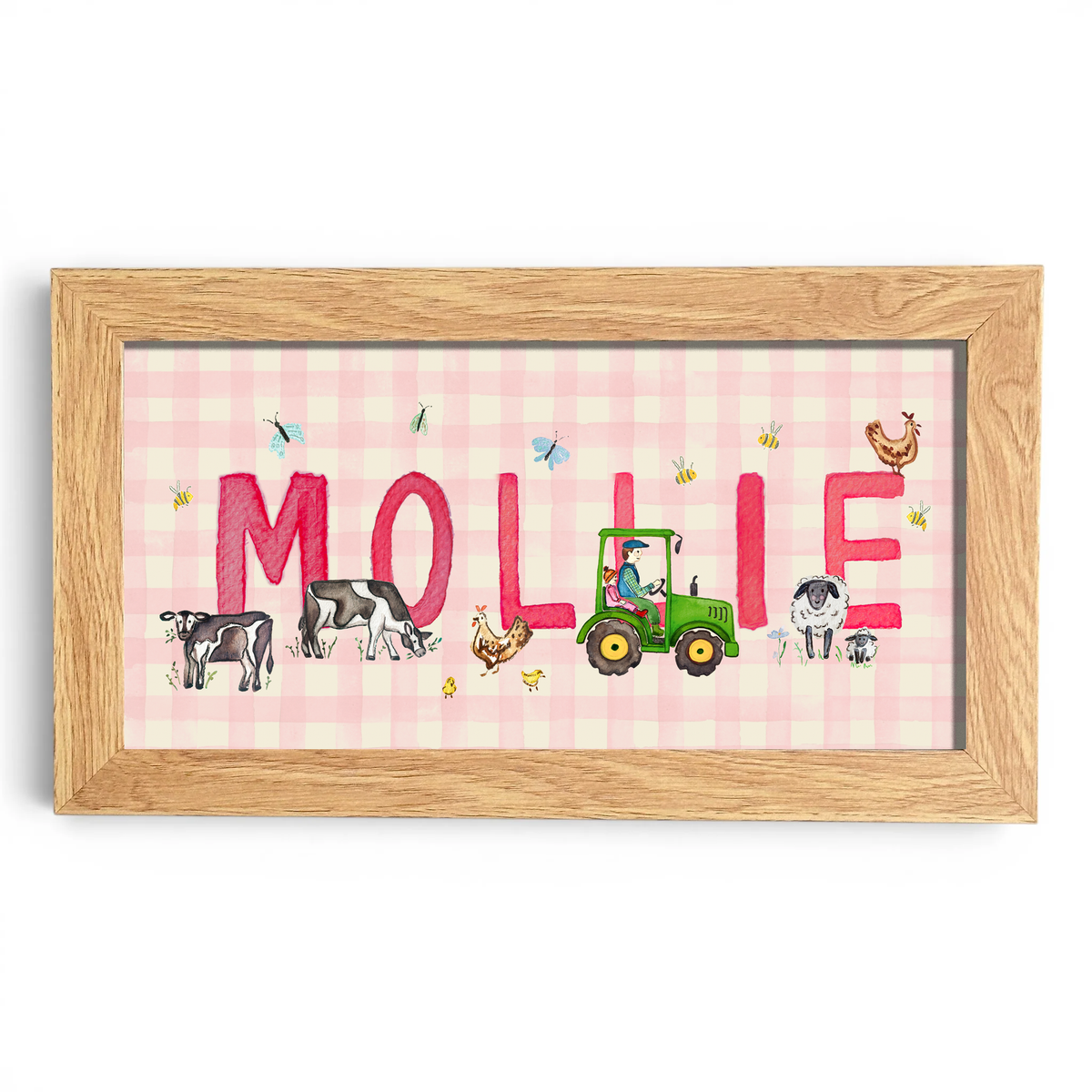 Custom Name Print | On The Farm | Pink Check